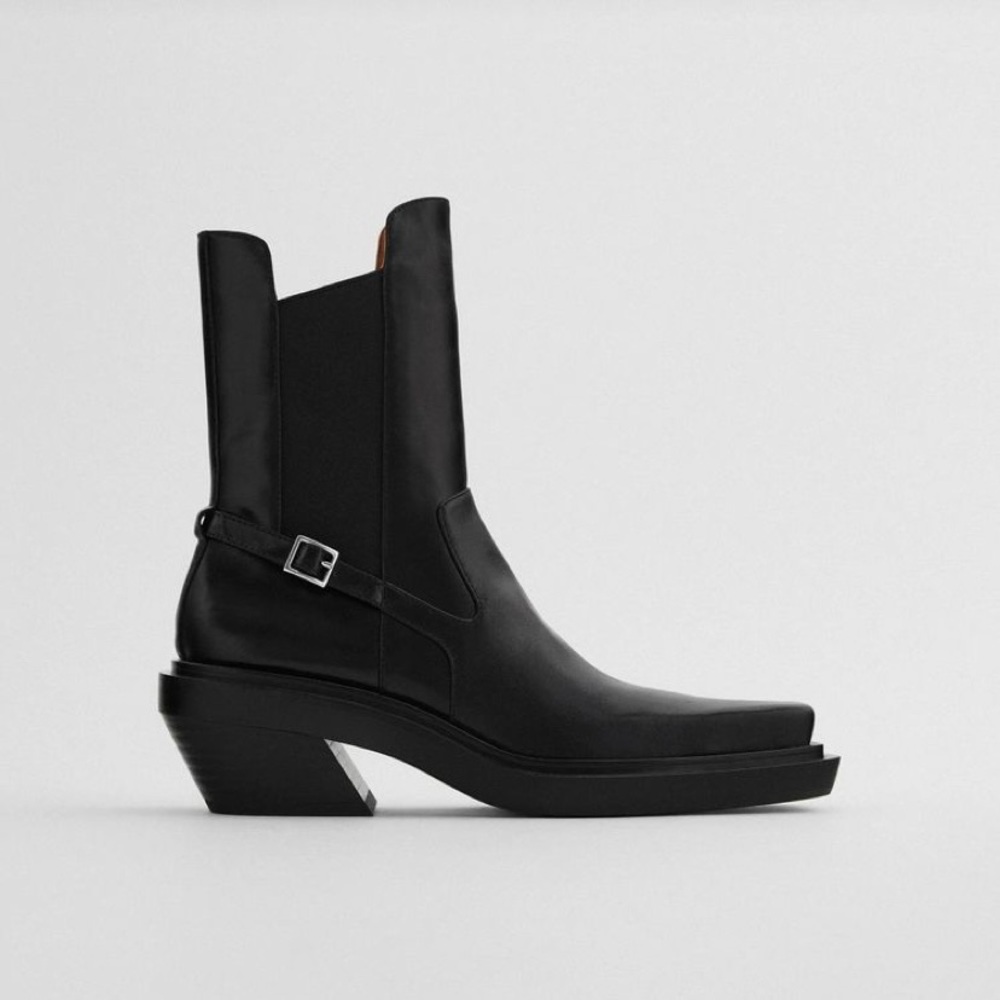 ZARA Leather Square Toe Boots